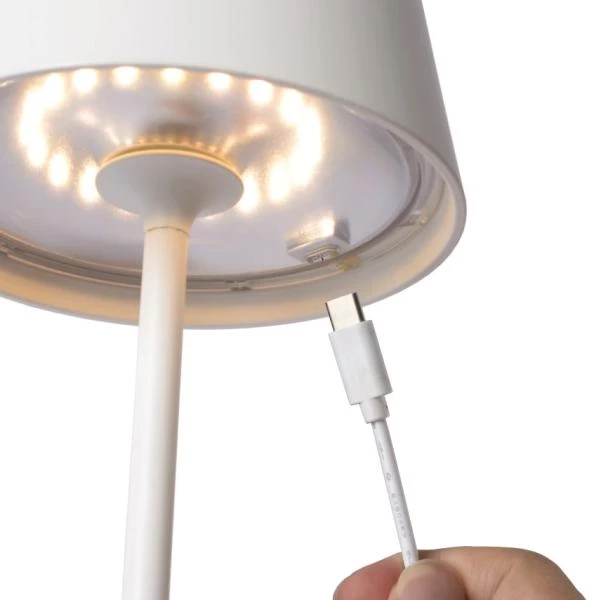Lucide JUSTIN - Oplaadbare Tafellamp Buiten - Accu/Batterij - Ø 11 cm - LED Dimb. - 1x2,2W 2700K/3000K - IP54 - 3 StepDim - Wit - detail 5